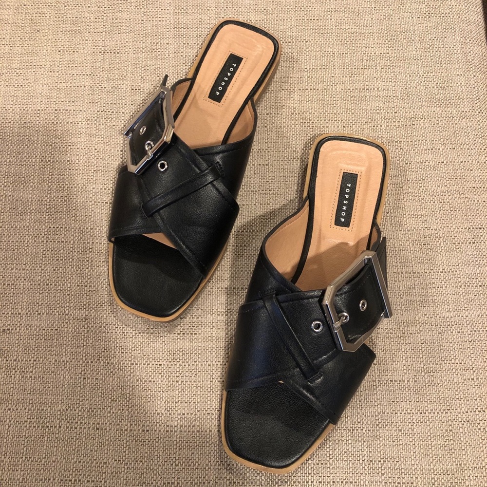 Topshop Leather Buckle Slide Sandals